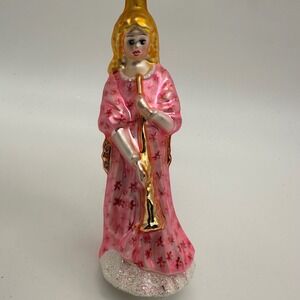 Christopher Radko HEAVENLY TRIUMPH 1996 Christmas Ornament, Angel, Horn, Pink
